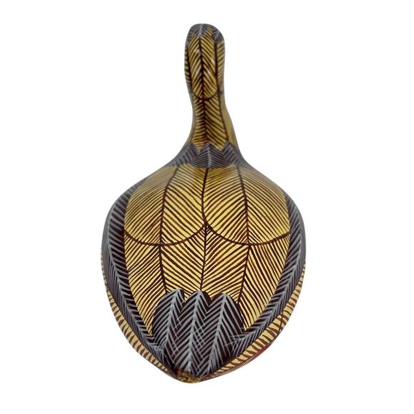 Hand-Carved Painted Wood Duck Figurine Folk Art Feather Detail Yellow and Blue - Picture 3 of 4